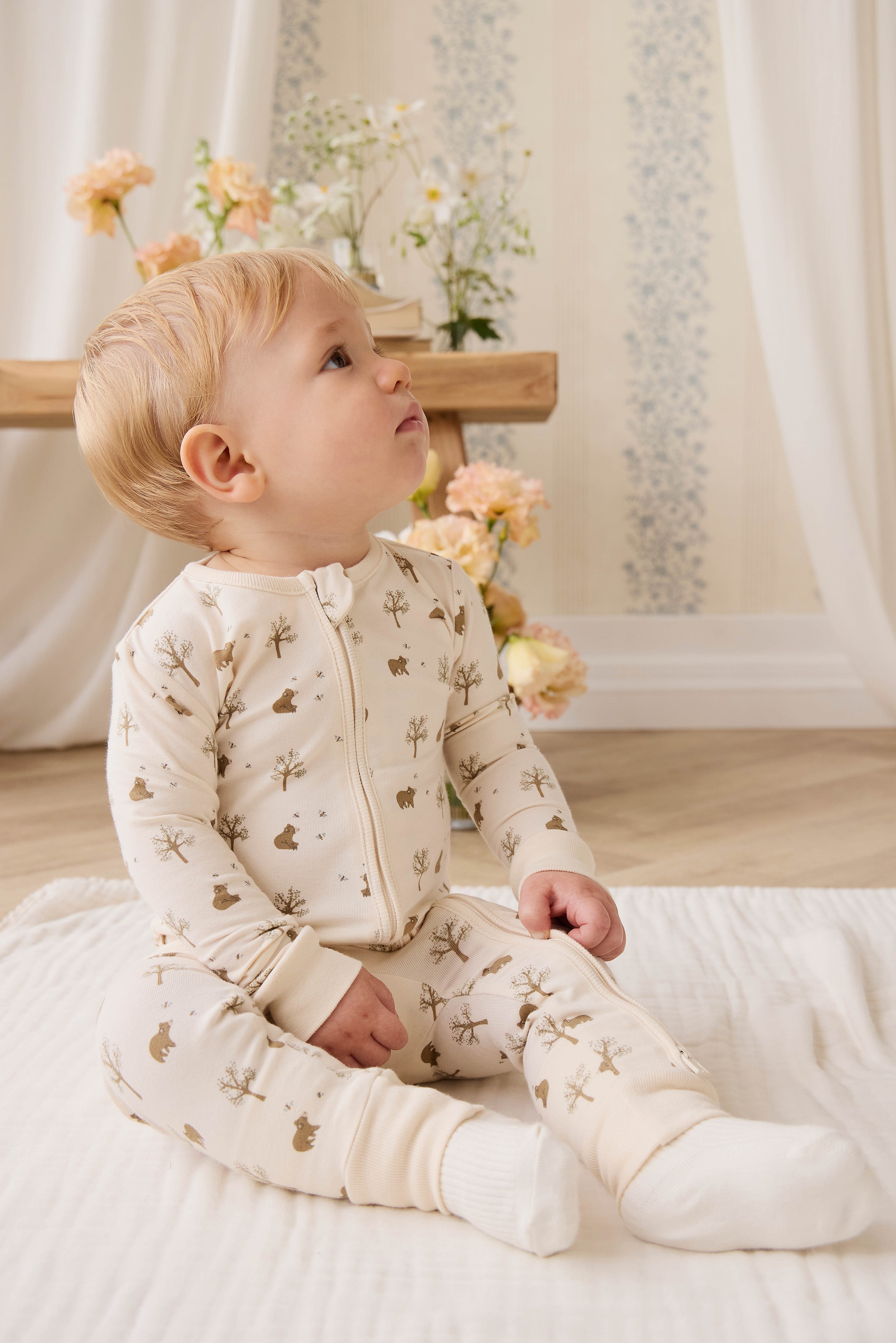Barboteuse en coton biologique - Nuage miel