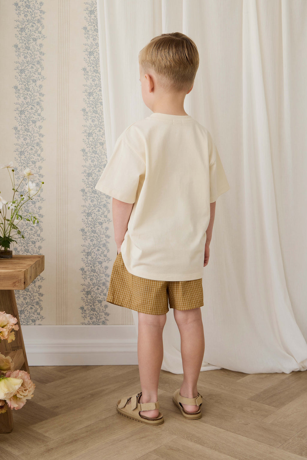Short en coton bio - Carreaux fenêtre Sarrasin