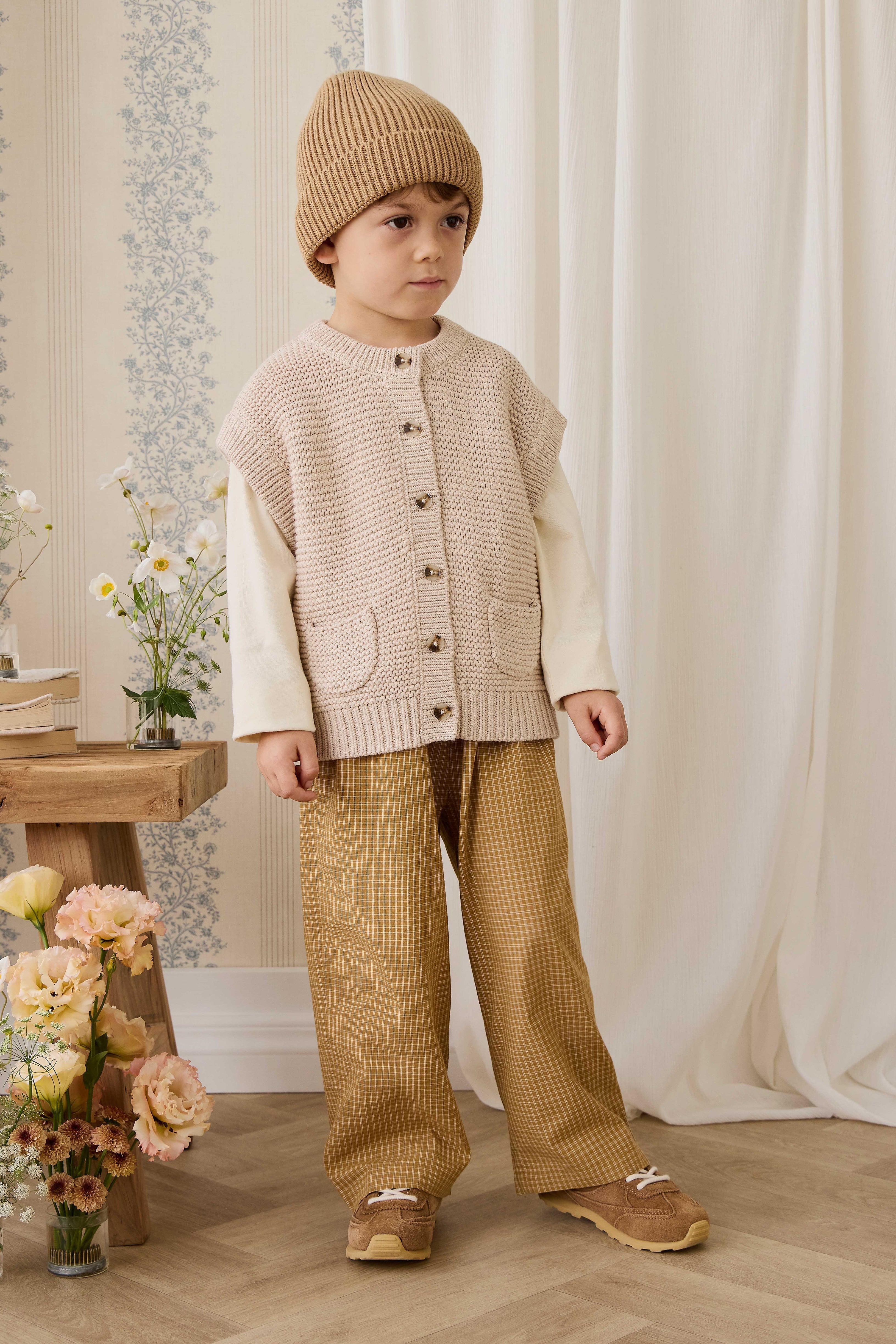 Pantalon en coton biologique – Carreaux fenêtre sarrasin