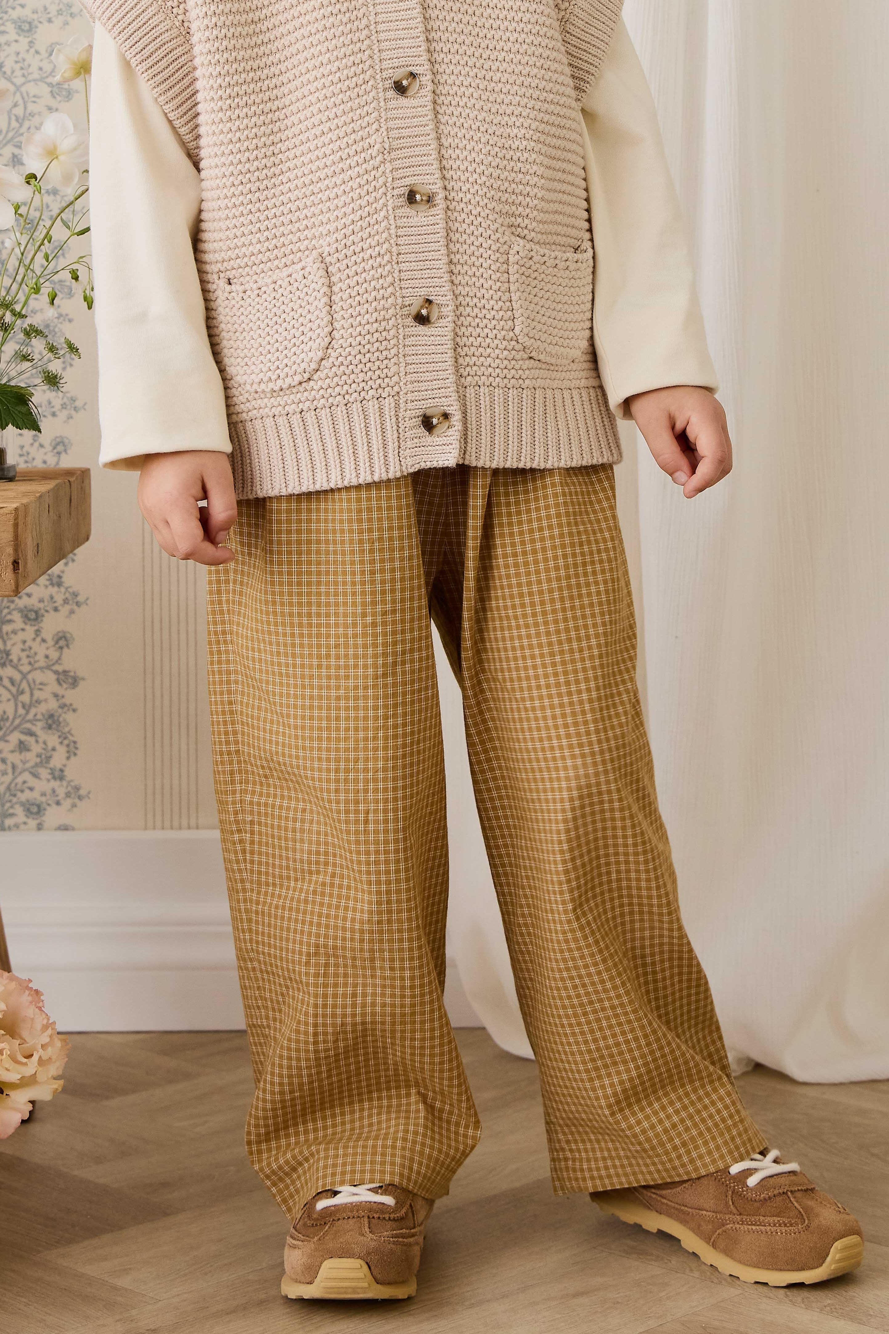Pantalon en coton biologique – Carreaux fenêtre sarrasin