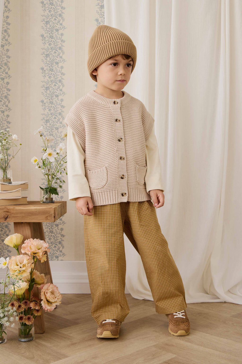 Pantalon en coton biologique – Carreaux fenêtre sarrasin