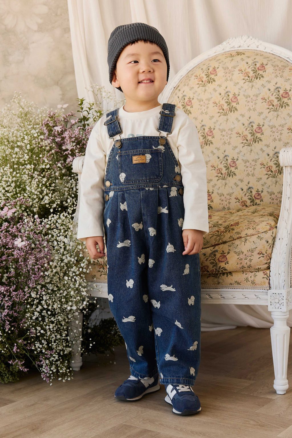 Salopette en jean imprimé chiot – Bébé et enfant (6 mois–6 ans)