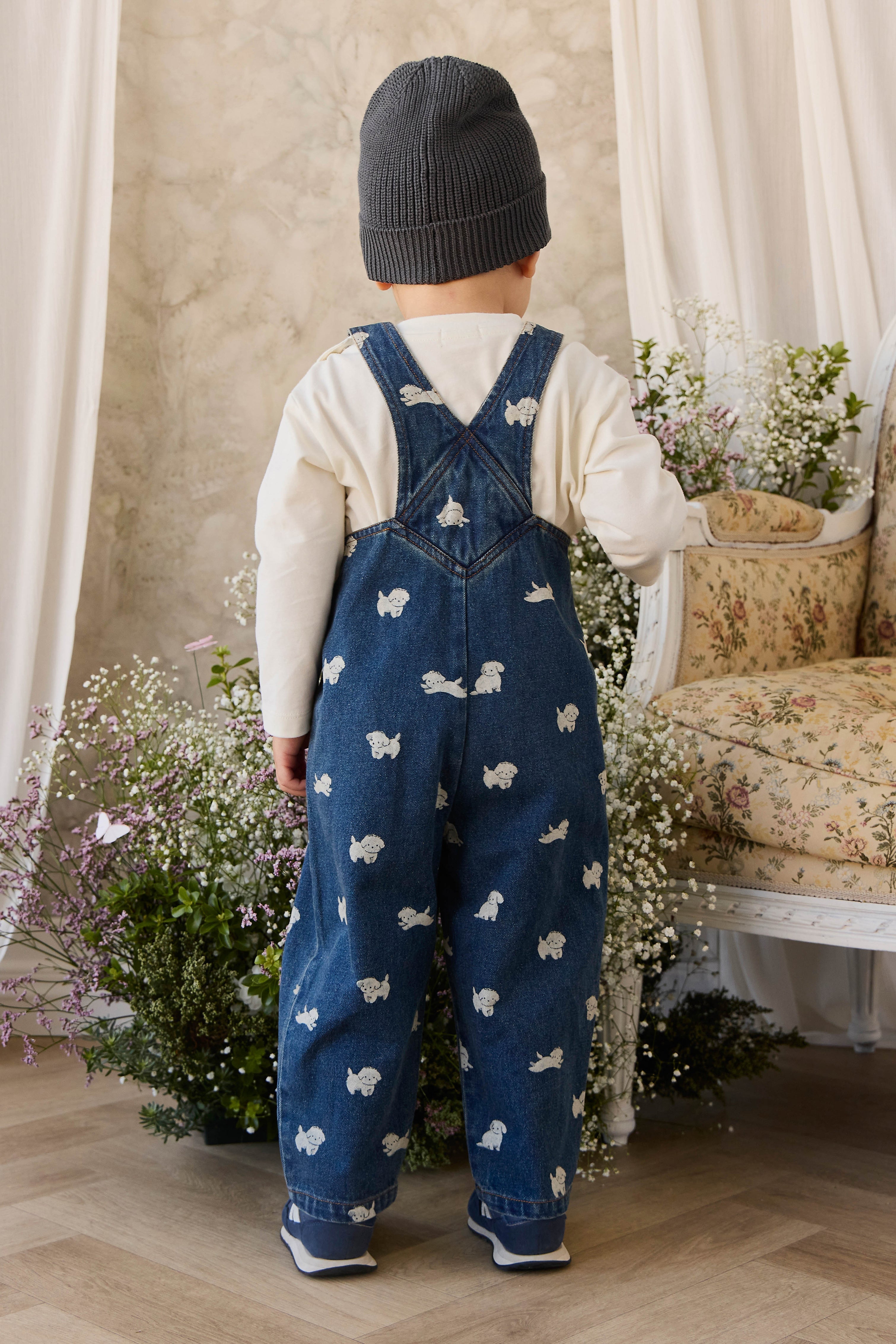 Salopette en jean imprimé chiot – Bébé et enfant (6 mois–6 ans)