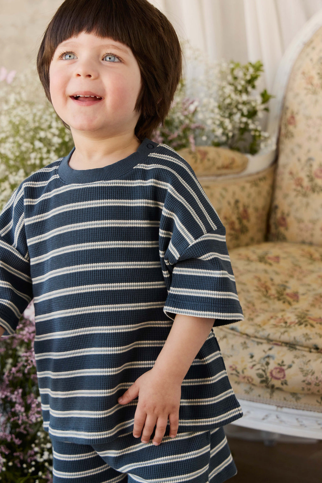 T-shirt gaufré en coton biologique – Rayures Rêveur Capitaine