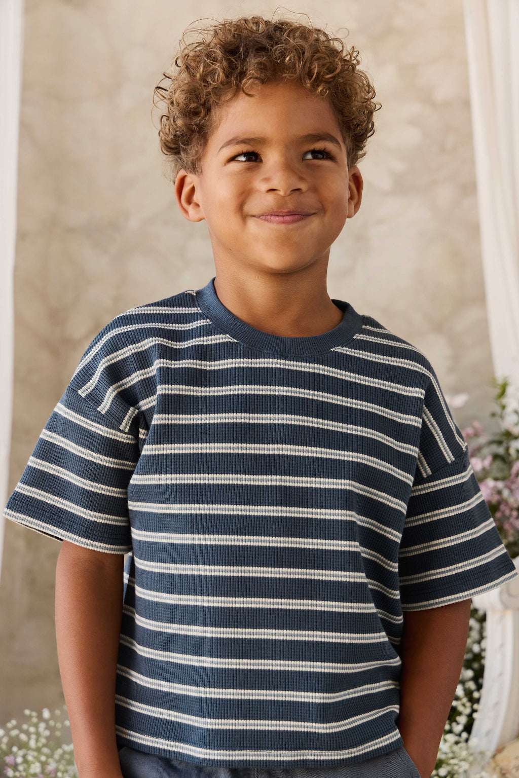 T-shirt gaufré en coton biologique – Rayures Rêveur Capitaine
