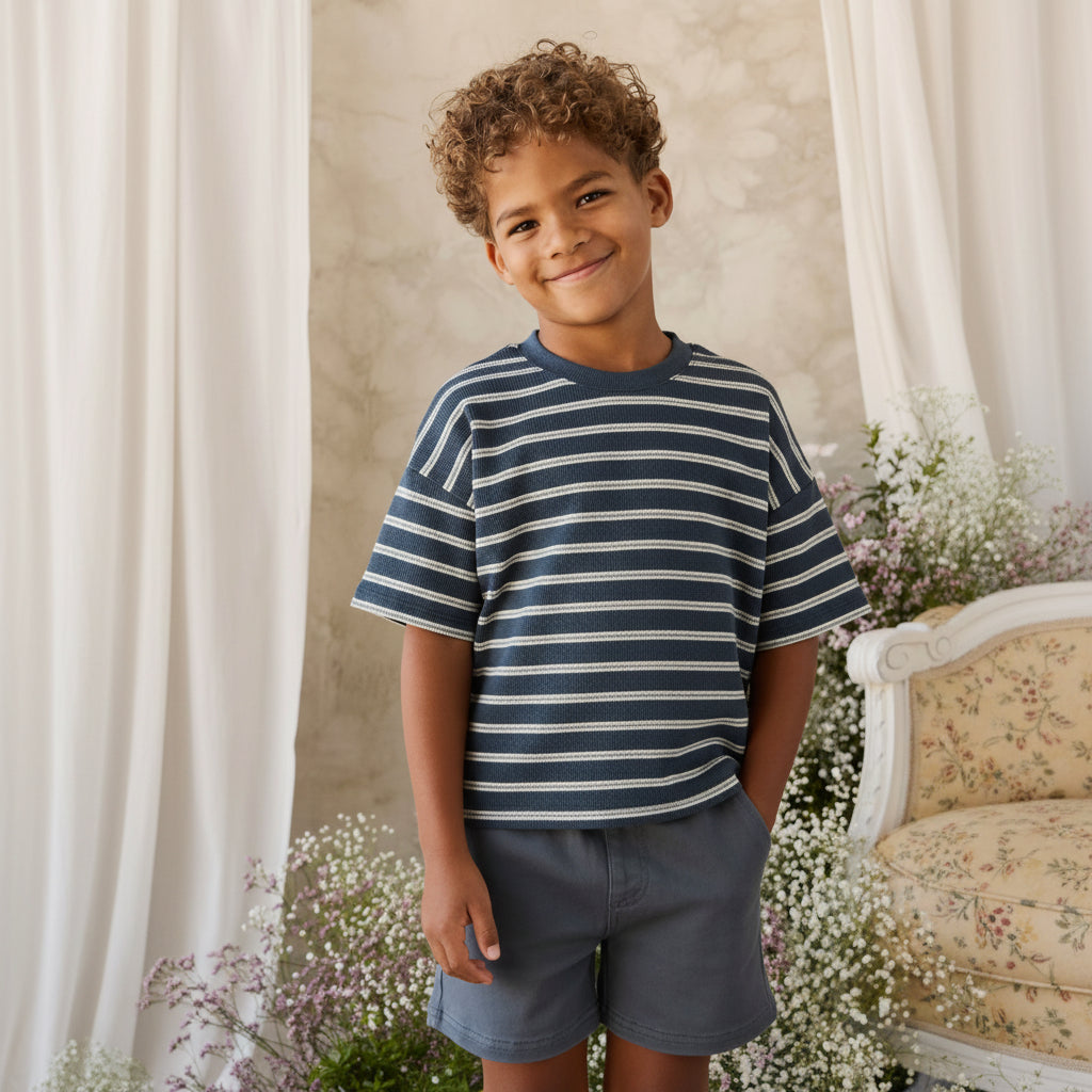 Short en pur coton bleu foncé pour enfant | 6 mois - 8 ans