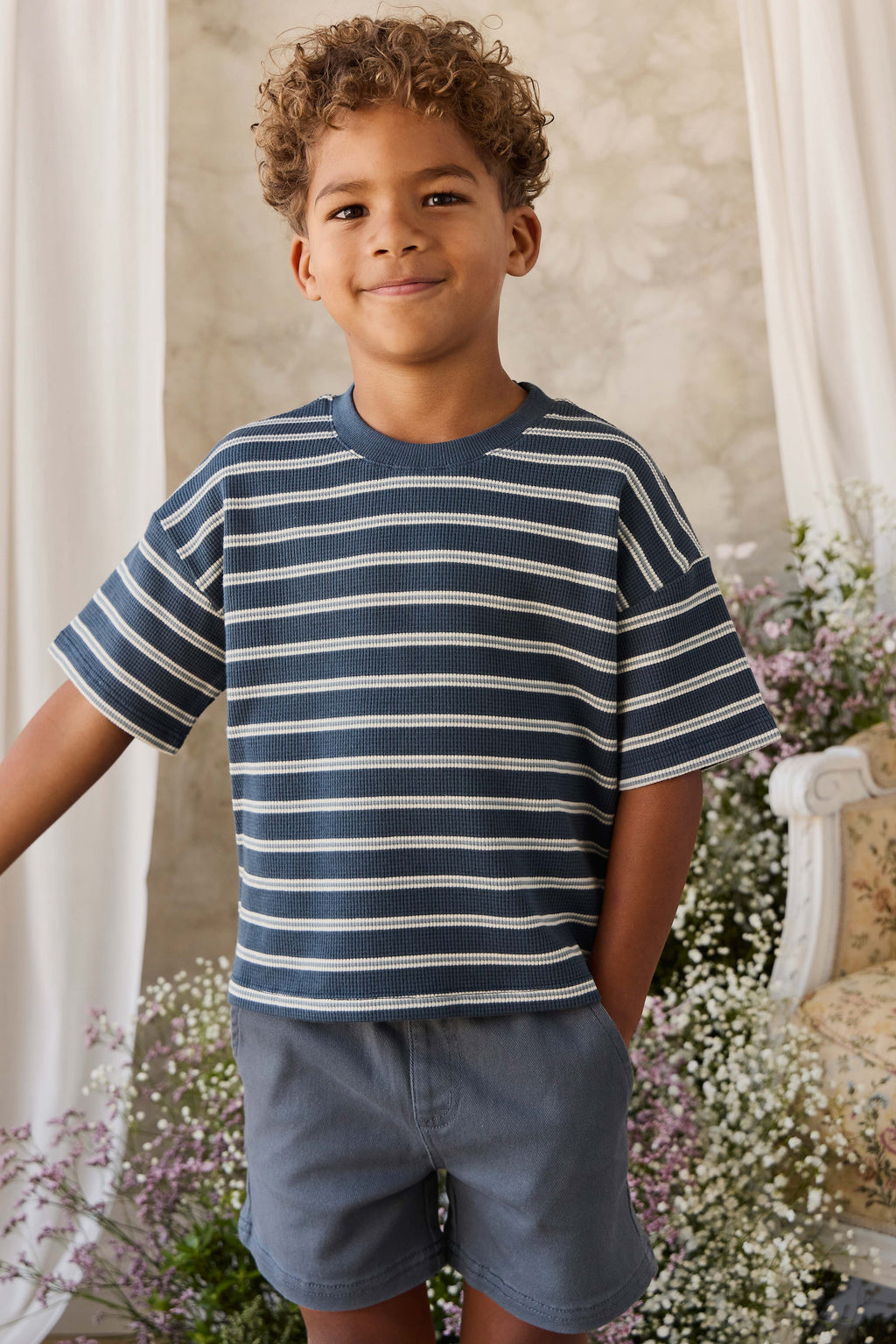 Short en pur coton bleu foncé pour enfant | 6 mois - 8 ans