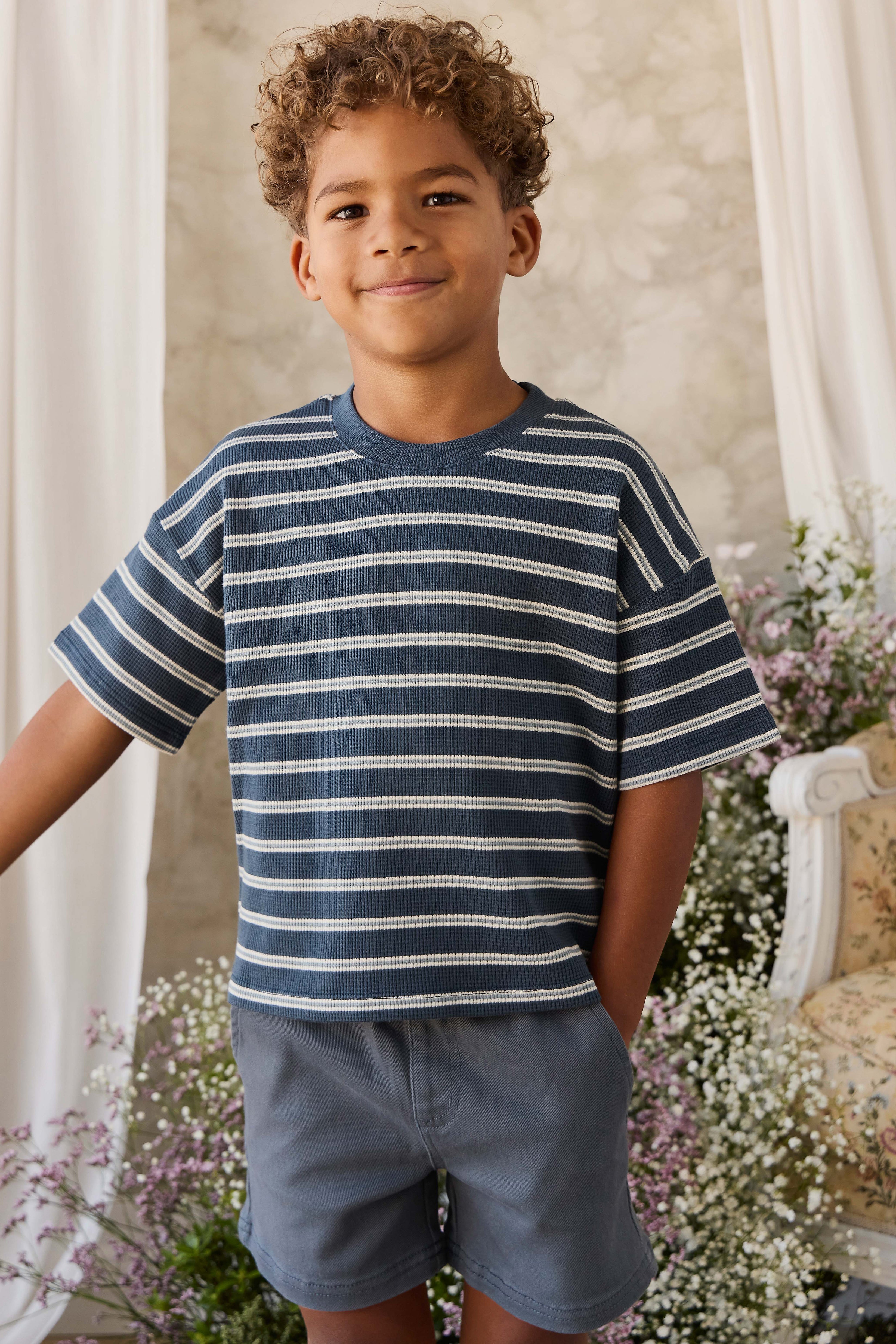 Short en pur coton bleu foncé pour enfant | 6 mois - 8 ans
