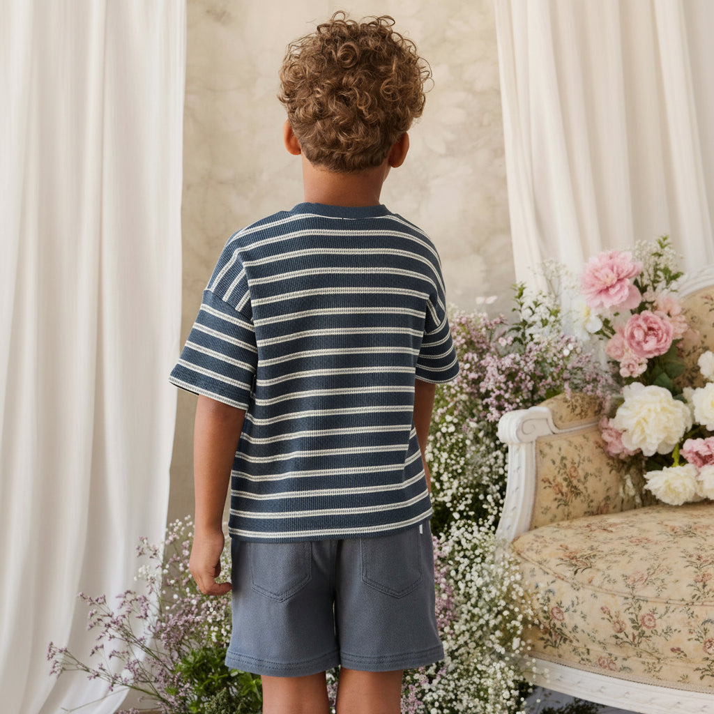 Short en pur coton bleu foncé pour enfant | 6 mois - 8 ans