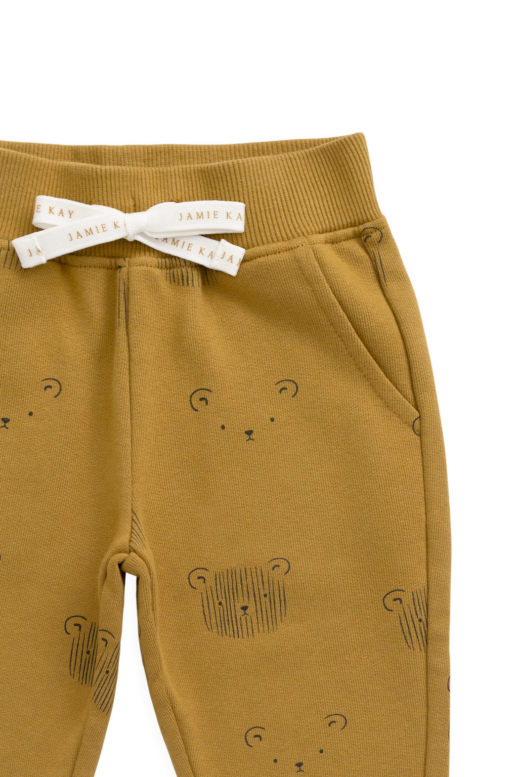 Pantalon de jogging en coton biologique – Motif visage d'ours en sarrasin