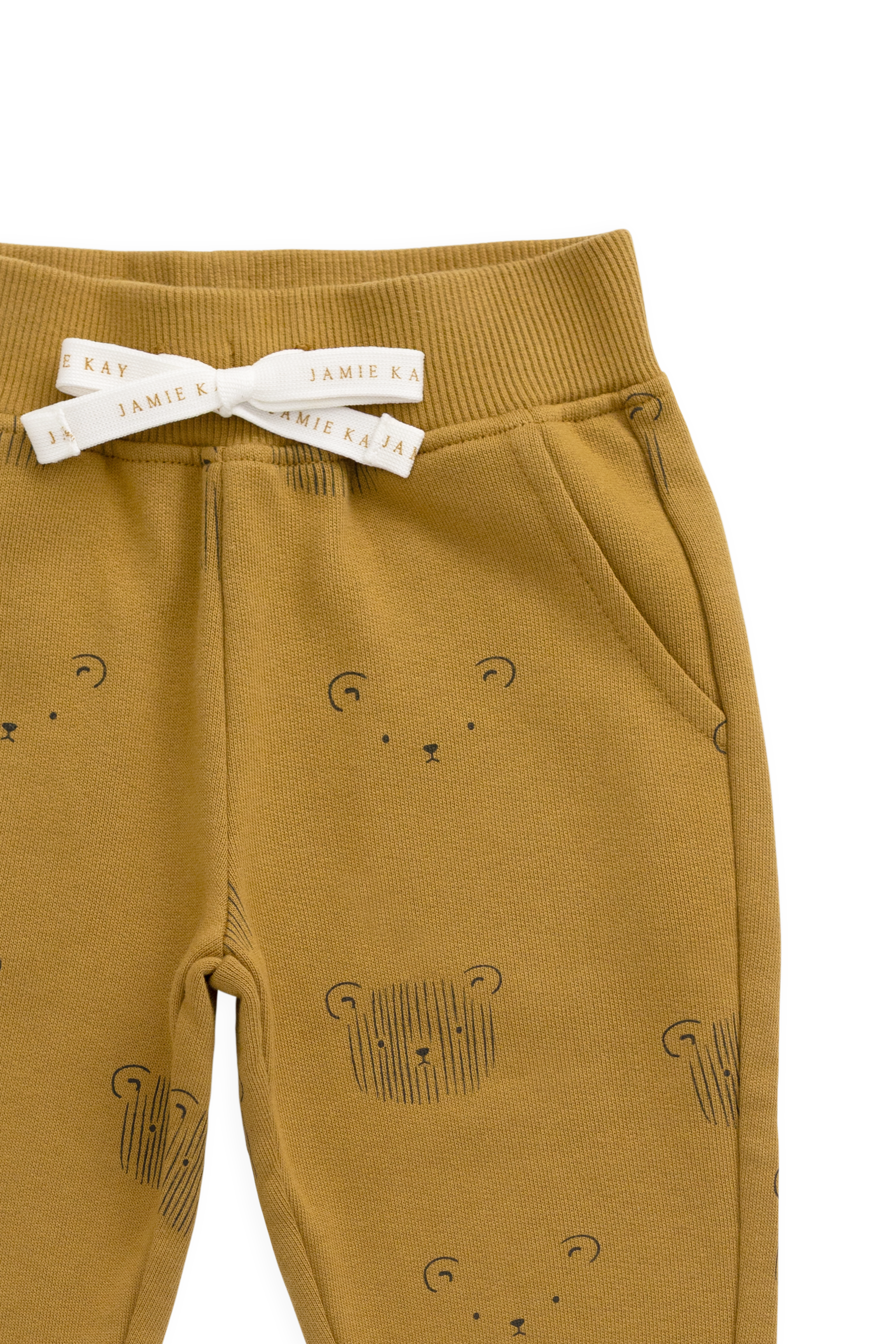 Pantalon de jogging en coton biologique – Motif visage d'ours en sarrasin