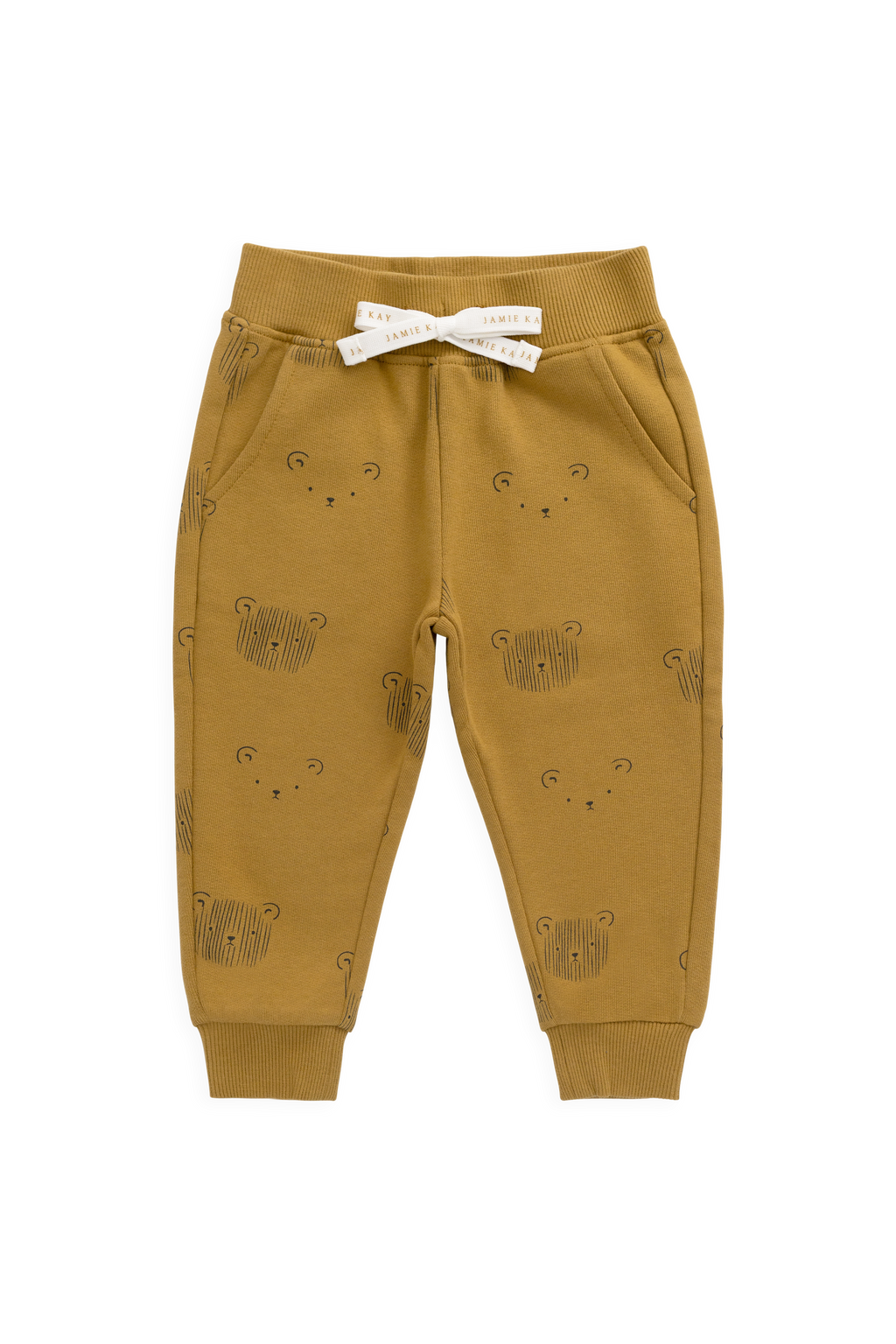 Pantalon de jogging en coton biologique – Motif visage d'ours en sarrasin