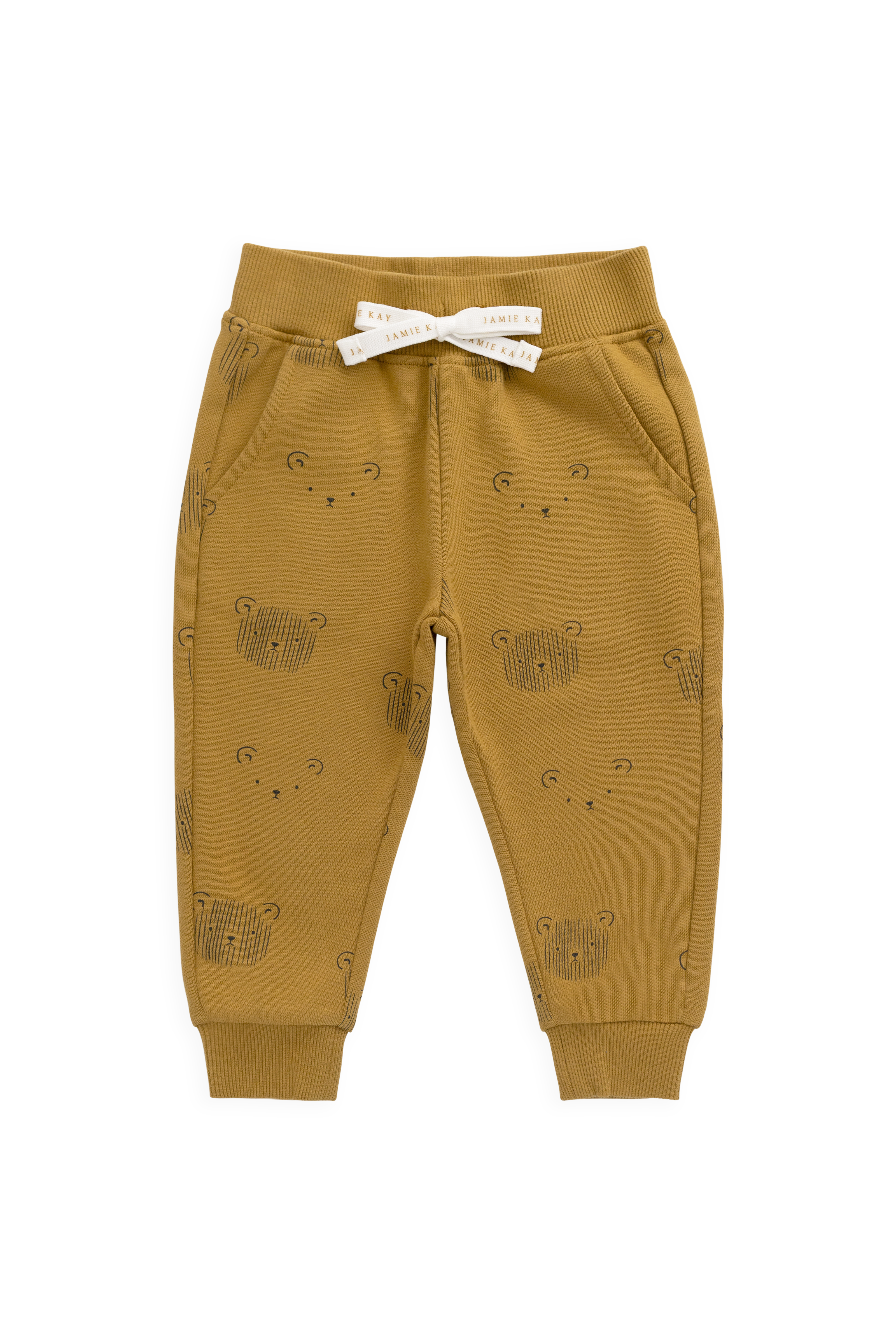Pantalon de jogging en coton biologique – Motif visage d'ours en sarrasin